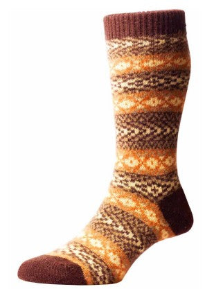 ORANGE SOCK WITH ETHNIC PATTERN