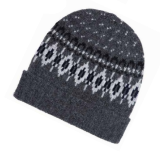 Jacquard knitted hat with ethnic patterns in a soft alpaca, silk, and cashmere blend