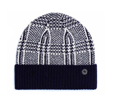 Contemporary jacquard knit hat in a blend of alpaca, Tencel, and bamboo fibers.
