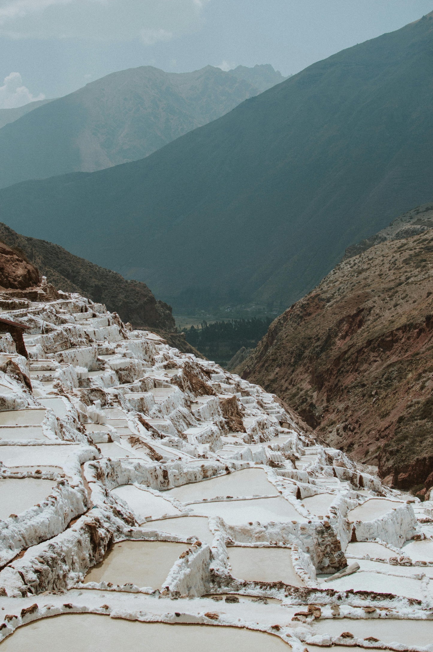 Salt mines with mountains in the background