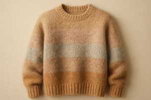 Alpaca and Cashmere blended sweater, natural tones as beige, light pink, light grey, vicuna tones, realistic texture, soft lighting, old fashion style, adaptable