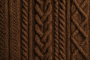 "Close-up image of cable knit alpaca sweater texture in beige and vicuña tones, showing realistic fiber details, soft natural lighting, elegant old fashion style, suitable for desktop, tablet, and mobile."
It needs to be cable knit color dark vicuna