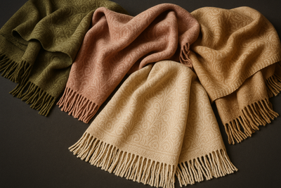 I want you to develop an image related to textiles related to the theme: Alpaca blankets for home
It must have an old-money look
Natural colors and army green tones, pink tones, for home
Dark background
Adaptive to mobile, tablet, and desktop
its necessary a bit of chaos
It is necessary to be realistic, no AI look
Alpaca patterns, women patterns