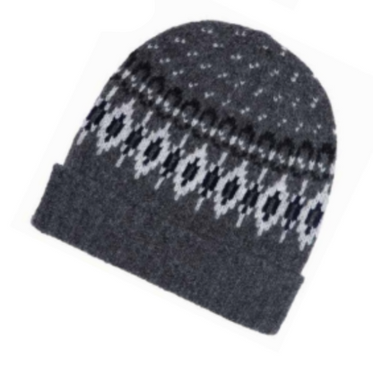 Jacquard knitted hat with ethnic patterns in a soft alpaca, silk, and cashmere blend