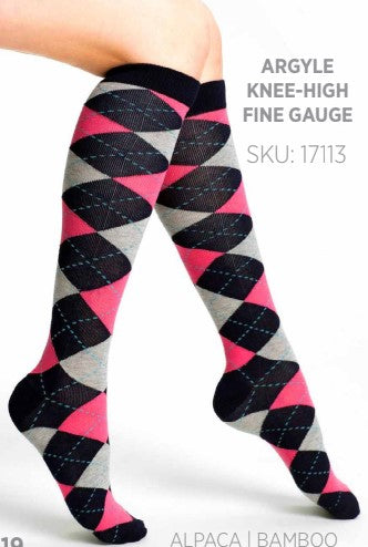 Wholesale alpaca women’s knee-high socks argyle design baby alpaca merino bamboo