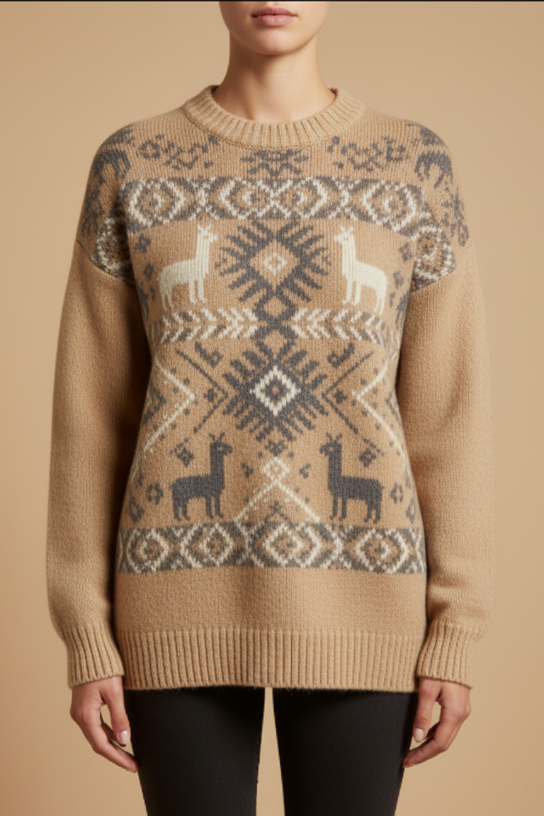 Alpaca Graphic Knit Women’s Sweater – Wholesale